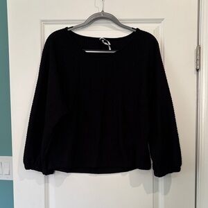 Anthropologie Black 3/4 Sleeve Textured Top